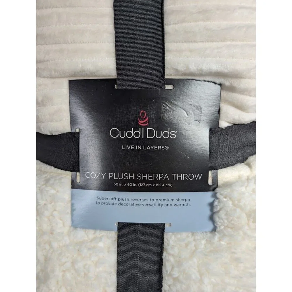 Cuddl Duds Sherpa Throw Blanket 50x60 White Ribbed Plush Christmas Cozy Soft NEW